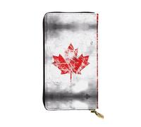 WZYWHJ Portefeuille élégant rétro en cuir imprimé drapeau du Canada - Longue pochette pour femme, matériau durable, 12 emplacements pour cartes, compartiments zippés, noir, taille unique, Noir ,