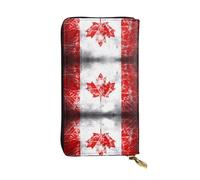 WZYWHJ Portefeuille en cuir élégant rétro imprimé drapeau du Canada - Longue pochette pour femme, matériau durable, 12 emplacements pour cartes, compartiments zippés, noir, taille unique, Noir ,