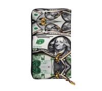 Wzywhj Portefeuille en cuir pour femme avec plusieurs compartiments et fermeture éclair Motif billets de banque, Noir , Taille unique