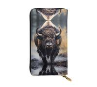 Wzywhj Portefeuille en cuir pour femme avec plusieurs compartiments et fermeture éclair Motif bison d'Amérique du Nord, Noir , Taille unique