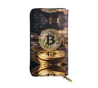 Wzywhj Portefeuille en cuir pour femme avec plusieurs compartiments et fermeture éclair Motif Bitcoin Image, Noir , Taille unique