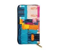 Wzywhj Portefeuille en cuir pour femme avec plusieurs compartiments et fermeture éclair Motif blocs de couleurs, Noir , Taille unique