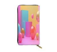 WZYWHJ Portefeuille en cuir pour femme avec plusieurs compartiments et fermeture éclair Motif blocs de couleur dopamine