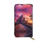Wzywhj Portefeuille en cuir pour femme avec plusieurs compartiments et fermeture éclair Motif château au coucher du soleil, Noir , Taille unique