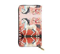 Wzywhj Portefeuille en cuir pour femme avec plusieurs compartiments et fermeture éclair Motif cheval devant arbres fleuris, Noir , Taille unique