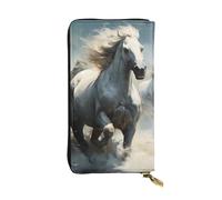 Wzywhj Portefeuille en cuir pour femme avec plusieurs compartiments et fermeture éclair Motif chevaux courir sauvage dans la rivière, Noir , Taille unique