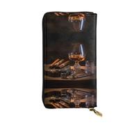 Wzywhj Portefeuille en cuir pour femme avec plusieurs compartiments et fermeture éclair Motif cigare et whisky, Noir , Taille unique