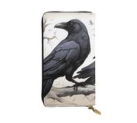 Wzywhj Portefeuille en cuir pour femme avec plusieurs compartiments et fermeture éclair Motif corbeaux noirs, Noir , Taille unique