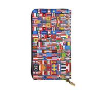 Wzywhj Portefeuille en cuir pour femme avec plusieurs compartiments et fermeture éclair Motif différents drapeaux, Noir , Taille unique
