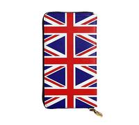 Wzywhj Portefeuille en cuir pour femme avec plusieurs compartiments et fermeture éclair Motif drapeau du Royaume-Uni, Noir , Taille unique