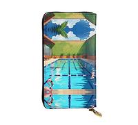 Wzywhj Portefeuille en cuir pour femme avec plusieurs compartiments et fermeture éclair Motif flamant rose et image de piscine, Noir , Taille unique