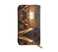 Wzywhj Portefeuille en cuir pour femme avec plusieurs compartiments et fermeture éclair Motif italien Old Street Prints, Noir , Taille unique