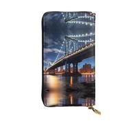 Wzywhj Portefeuille en cuir pour femme avec plusieurs compartiments et fermeture éclair Motif New York Manhattan Bridge Night Prints, Noir , Taille unique