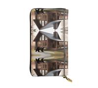 Wzywhj Portefeuille en cuir pour femme avec plusieurs compartiments et fermeture éclair Motif ours et lodge, Noir , Taille unique