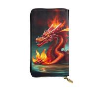 Wzywhj Portefeuille en cuir pour femme avec plusieurs compartiments et fermeture éclair Motif Roi dragon dans l'image du feu, Noir , Taille unique