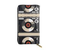 WZYWHJ Portefeuille vintage élégant en cuir imprimé de disque vinyle - Longue pochette pour femme, matériau durable, 12 emplacements pour cartes, compartiments zippés, noir, taille unique, Noir ,