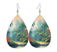 WZYWHJ Rétro Palm Jungle Prints Boucles d'oreilles en cuir pour femme, pendentif goutte d'eau simple, cadeau de vacances à la mode
