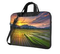 WZYWHJ Rice Paddy Field Sac pour ordinateur portable avec intérieur doux, plusieurs poches, idéal pour les hommes, les voyages et les affaires, Noir/blanc, 13 inch