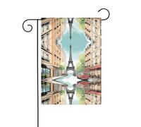 Wzywhj Romantique Paris Tour Eiffel Bycicle Imprimés Drapeau de jardin d'été Double Face Décoration Cour 30,5 x 45,7 cm