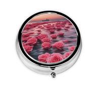 WZYWHJ Roses by The Sea - Boîte à médicaments circulaire imprimée - Portable - Avec compartiments - Mini distributeur de pilules