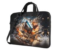 WZYWHJ Rugby on Fire Sac pour ordinateur portable avec intérieur doux, plusieurs poches, idéal pour les hommes, les voyages et les affaires, Noir/blanc, 13 inch