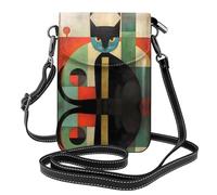 WZYWHJ Sac à bandoulière à rabat en cuir avec imprimé chat moderne du milieu du siècle - Cadeau polyvalent pour femme, marche, camping, shopping et voyage