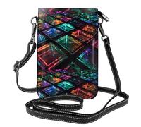 WZYWHJ Sac à bandoulière à rabat en cuir avec motif de grille fluorescente - Cadeau polyvalent pour femme pour la marche, le camping, le shopping et les voyages
