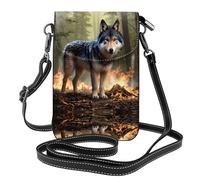 WZYWHJ Sac à bandoulière à rabat en cuir imprimé loup dans les flammes - Cadeau polyvalent pour femme, marche, camping, shopping et voyage