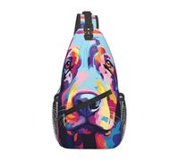 WZYWHJ Sac à bandoulière décontracté imprimé tête de chien colorée pour homme avec grande capacité de stockage et bandoulière réglable