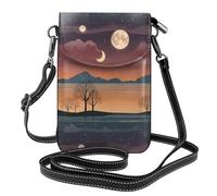 WZYWHJ Sac à bandoulière en cuir à rabat pour téléphone portable Motif lune du soir - Cadeau polyvalent pour la marche, le camping, le shopping et les voyages