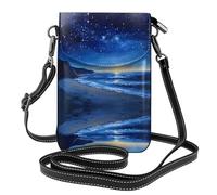 WZYWHJ Sac à bandoulière en cuir à rabat pour téléphone portable Motif peinture à l'encre de fin de nuit - Cadeau polyvalent pour la marche, le camping, le shopping et les voyages