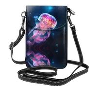 WZYWHJ Sac à bandoulière en cuir imprimé méduses colorées pour téléphone - Cadeau polyvalent pour femme, marche, camping, shopping et voyage