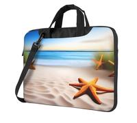 WZYWHJ Sac pour ordinateur portable motif plage étoiles de mer terres - avec intérieur doux, plusieurs poches, idéal pour les hommes, les voyages et les affaires, Noir/blanc, 14 inch