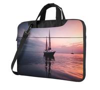 WZYWHJ Sacoche pour ordinateur portable 14" Motif voilier au coucher du soleil - Avec intérieur doux, plusieurs poches - Idéal pour les hommes, les voyages et les affaires