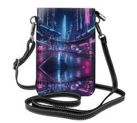 WZYWHJ Sci-Fi Street Picture Sac à bandoulière en cuir à rabat pour téléphone portable - Cadeau polyvalent pour femme, marche, camping, shopping et voyage