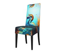 WZYWHJ Seabed Housse de chaise amovible Motif hippocampe corail Installation rapide et entretien facile Convient aux dossiers de chaise carrés
