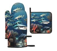 WZYWHJ Sharks Under The Sea Lot de 3 gants de cuisine longs et épais pour cuisine