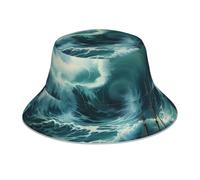 WZYWHJ Ship in The Waves Chapeau Bob Réversible Imprimé pour Homme Femme Protection Chapeaux pour Voyage et Activités de Plein Air Noir