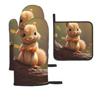 WZYWHJ Shy Little Squirrel Lot de 3 gants de cuisine épais et longs gants de cuisine imprimés