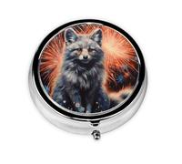 WZYWHJ Silver Fox Under Fireworks Boîte à médicaments circulaire imprimée avec compartiments, mini distributeur de pilules