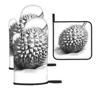 WZYWHJ Sketch Durian Lot de 3 gants de cuisine longs et épais imprimés