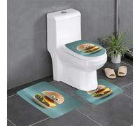 WZYWHJ Smiling Cheeseburger Lot de 3 tapis de bain antidérapants et durables faciles à nettoyer pour salle de bain et toilettes