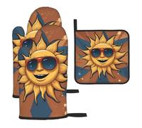 WZYWHJ Sun wearing Sunglasses Printed Oven Gloves and Pot Rack Set 3 Pièces Épais Long Gant de Cuisine