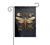 Wzywhj Superbe image de libellule dorée - Drapeau de jardin d'été double face - Décoration de cour - 30,5 x 45,7 cm