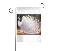 Wzywhj Superbe image de paon blanc drapeau de jardin d'été double face décoration cour 30,5 x 45,7 cm