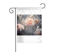 Wzywhj Superbe image de roses en cristal avec drapeau de jardin d'été double face décoration cour 30,5 x 45,7 cm