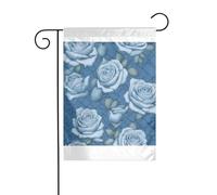 Wzywhj Superbe image de roses sur fond bleu Drapeau de jardin d'été double face Décoration cour 30,5 x 45,7 cm