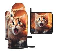 WZYWHJ Surprised Kitten Lot de 3 gants de cuisine longs et épais Motif chaton