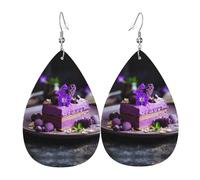 WZYWHJ Sweet Purple Patate Cake Printed Ladies Leather Earrings Simple Water Droplet Pendentif, Fashion Holiday Gift
