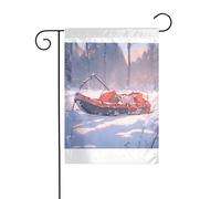 Wzywhj Tableau de traîneau sur une colline enneigée Drapeau de jardin d'été double face Décoration cour 30,5 x 45,7 cm